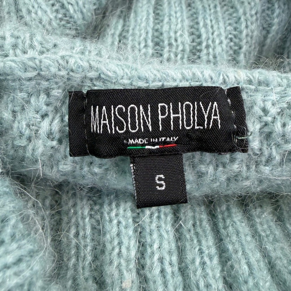 Maison Pholya Womens S Light Blue Mohair Turtleneck Sweater Fringe Quiet Luxury - Picture 3 of 10